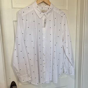 New LOFT Casual White Shirt with Black Polka Dots Sz XXL